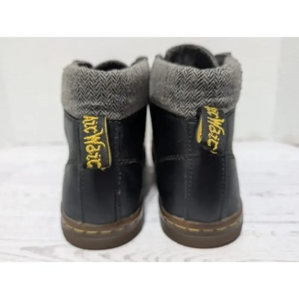 Dr. Martens Maelly Black Leather Fold-Over Cuff Herringbone Ankle Boots Women 8